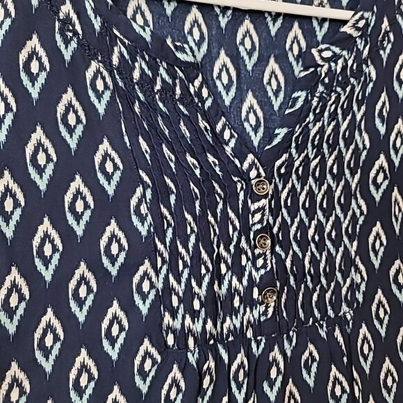 Faded Glory Rayon Tunic 3/4 Sleeve Size 8-10 Youth Blue White Diamond Pattern - Picture 3 of 13